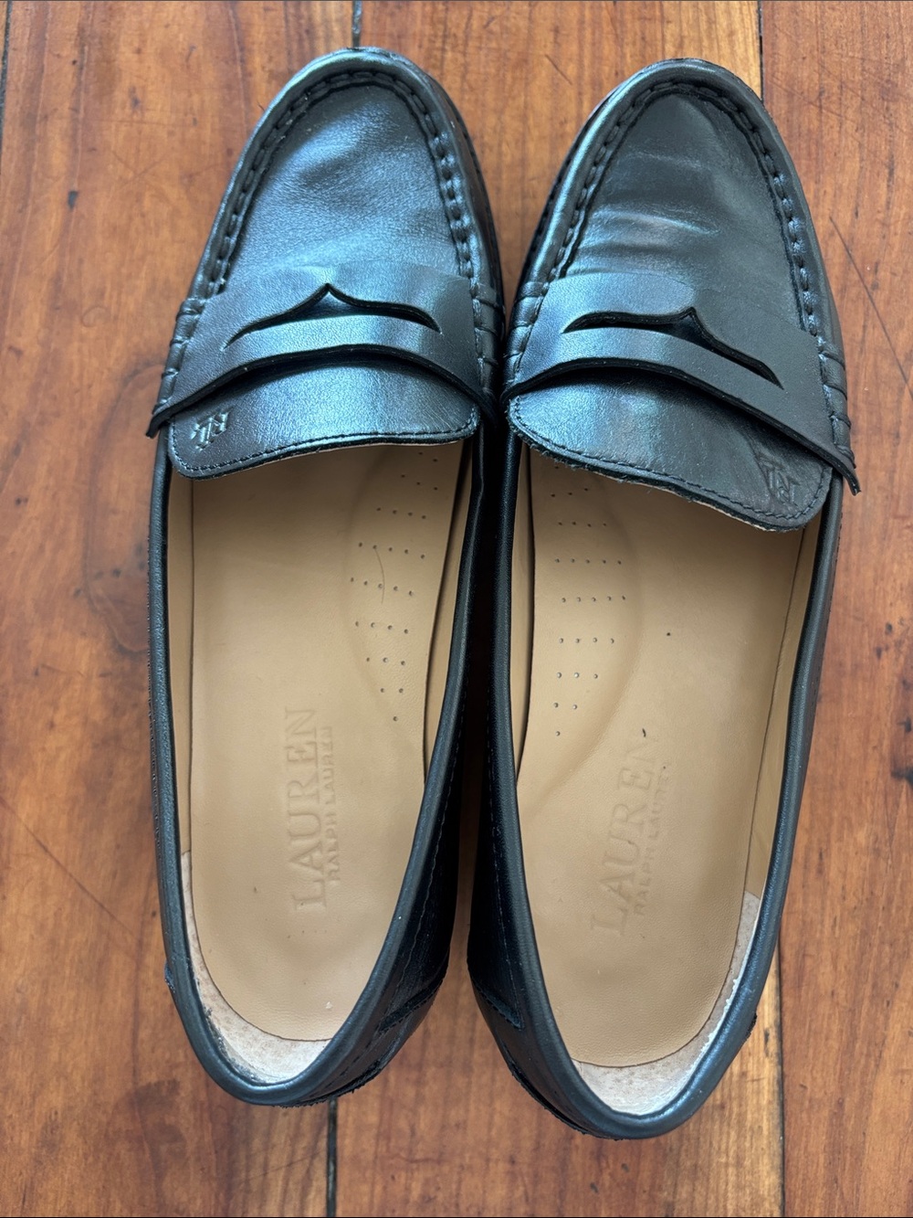 Lauren Ralph Lauren Lug Sole Black Leather Penny Loafers Women’s 9 - Picture 6 of 8